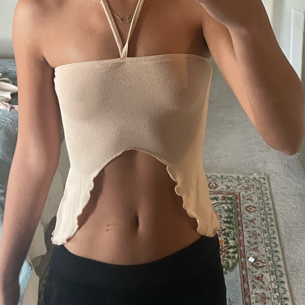 PRINCESS POLLY new with tags front cut out tie top beige